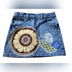 Crewcuts O-Pea-Bean Patchwork Embellished Distressed Mini Denim Skirt--Girls 6